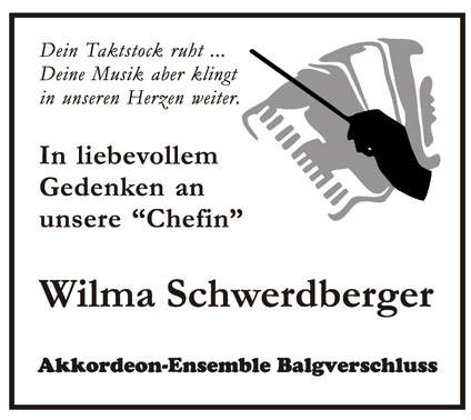 Traueranzeige Wilma Schwerdberger 10x11